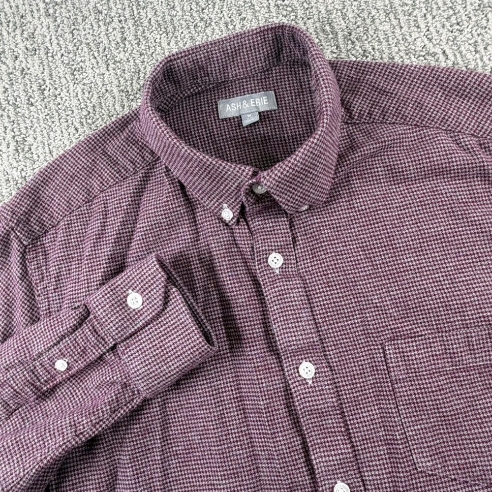 Ash & Erie Button Down Men M Burgundy Houndstooth Slim Fit Flannel Shirt